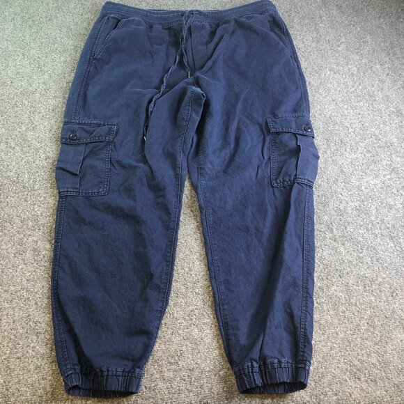 GAP Other - GAP Pants Mens Large Blue Cargo Linen Blend Drawstring Elastic Waist Pockets